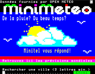 Minitel screen of a minimeteo homescreen